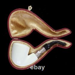 Silver Spigot Smooth Bent Pipe New block Meerschaum Handmade W Case#155