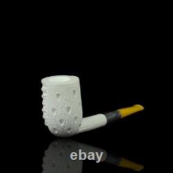 Silver Spigot Stem Billiard PIPE-BLOCK MEERSCHAUM-NEW-HAND CARVED W Case#1828