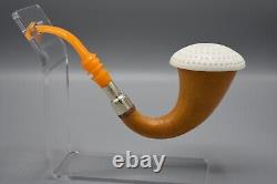 Silvery African Gourd Calabash Pipe W Block Meerschaum Cap Handmade Case#1367