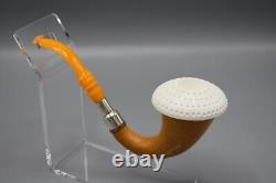 Silvery African Gourd Calabash Pipe W Block Meerschaum Cap Handmade Case#1367