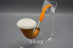 Silvery African Gourd Calabash Pipe W Block Meerschaum Cap Handmade Case#1367