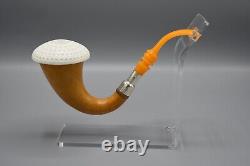 Silvery African Gourd Calabash Pipe W Block Meerschaum Cap Handmade Case#1367