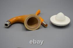 Silvery African Gourd Calabash Pipe W Block Meerschaum Cap Handmade Case#1367