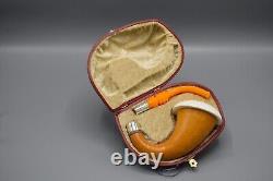 Silvery African Gourd Calabash Pipe W Block Meerschaum Cap Handmade Case#1367