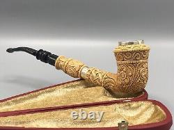 Silvery Ornate Rhodesian Pipe By EGE -new-block Meerschaum Handmade W Case#255