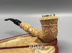 Silvery Ornate Rhodesian Pipe By EGE -new-block Meerschaum Handmade W Case#255