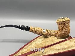 Silvery Ornate Rhodesian Pipe By EGE -new-block Meerschaum Handmade W Case#255