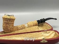 Silvery Ornate Rhodesian Pipe By EGE -new-block Meerschaum Handmade W Case#255