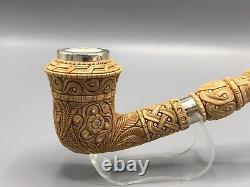 Silvery Ornate Rhodesian Pipe By EGE -new-block Meerschaum Handmade W Case#255