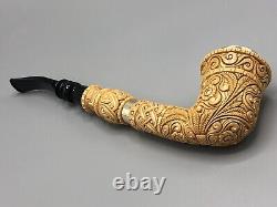 Silvery Ornate Rhodesian Pipe By EGE -new-block Meerschaum Handmade W Case#255