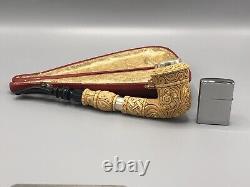 Silvery Ornate Rhodesian Pipe By EGE -new-block Meerschaum Handmade W Case#255