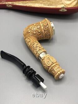 Silvery Ornate Rhodesian Pipe By EGE -new-block Meerschaum Handmade W Case#255