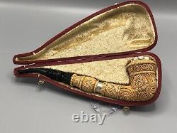 Silvery Ornate Rhodesian Pipe By EGE -new-block Meerschaum Handmade W Case#255