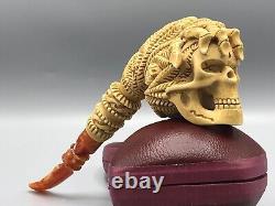 Skeleton Hand Holds Reverse Sugar Skull Pipe New Handmade Block Meerschaum #1715