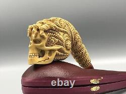 Skeleton Hand Holds Reverse Sugar Skull Pipe New Handmade Block Meerschaum #1715