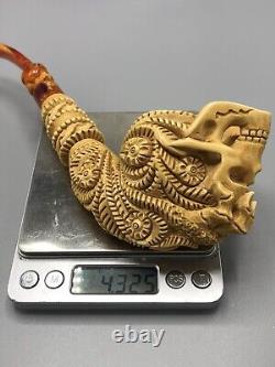 Skeleton Hand Holds Reverse Sugar Skull Pipe New Handmade Block Meerschaum #1715