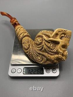 Skeleton Hand Holds Reverse Sugar Skull Pipe New Handmade Block Meerschaum #1715