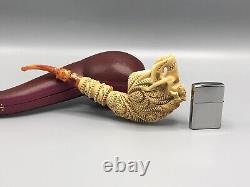 Skeleton Hand Holds Reverse Sugar Skull Pipe New Handmade Block Meerschaum #1715