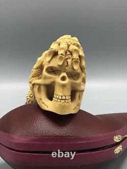 Skeleton Hand Holds Reverse Sugar Skull Pipe New Handmade Block Meerschaum #1715