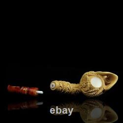 Skeleton Hand Holds Reverse Sugar Skull Pipe New Handmade Block Meerschaum #1715