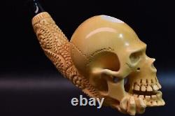 Skeleton Hand Holds Skull Pipe Block Meerschaum-Handmade NEW W CASE#1033