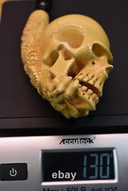 Skeleton Hand Holds Skull Pipe Block Meerschaum-Handmade NEW W CASE#1033