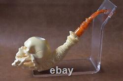 Skeleton Hand Holds Skull Pipe By Ali New Block Meerschaum Handmade W Case#586