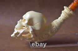 Skeleton Hand Holds Skull Pipe By Ali New Block Meerschaum Handmade W Case#586