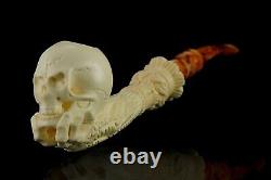 Skeleton Hand Holds Skull Pipe By Ali New Block Meerschaum Handmade W Case1108