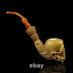 Skeleton Hand Holds Skull Pipe By Ali New Block Meerschaum Handmade W Case1467