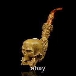 Skeleton Hand Holds Skull Pipe By Ali New Block Meerschaum Handmade W Case1467