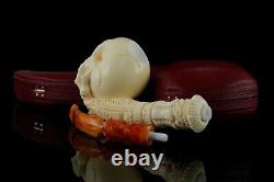 Skeleton Hand Holds Skull Pipe By Ali New Block Meerschaum Handmade W Case1529