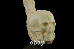 Skeleton Hand Holds Skull Pipe By Ali New Block Meerschaum Handmade W Case1529