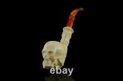 Skeleton Hand Holds Skull Pipe By Ali New Block Meerschaum Handmade W Case1529