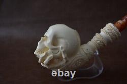 Skeleton Hand Holds Skull Pipe By Ali New Block Meerschaum Handmade W Case1686