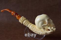 Skeleton Hand Holds Skull Pipe By Ali New Block Meerschaum Handmade W Case886