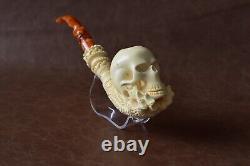 Skeleton Hand Holds Skull Pipe By Ali New Block Meerschaum Handmade W Case886