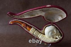 Skeleton Hand Holds Skull Pipe By Ali New Block Meerschaum Handmade W Case886
