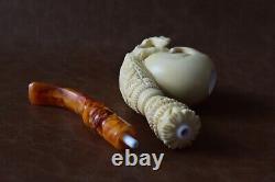 Skeleton Hand Holds Skull Pipe By Ali New Block Meerschaum Handmade W Case886