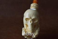 Skeleton Hand Holds Skull Pipe By Ali New Block Meerschaum Handmade W Case886