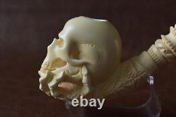 Skeleton Hand Holds Skull Pipe By Ali New Block Meerschaum Handmade W Case886