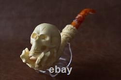 Skeleton Hand Holds Skull Pipe By Ali New Block Meerschaum Handmade W Case886