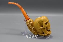 Skeleton Hand Holds Skull Pipe New Block Meerschaum Handmade W Case1846