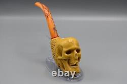 Skeleton Hand Holds Skull Pipe New Block Meerschaum Handmade W Case1846