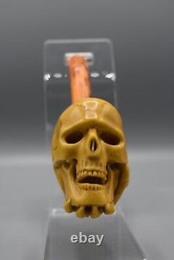 Skeleton Hand Holds Skull Pipe New Block Meerschaum Handmade W Case1846