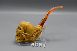 Skeleton Hand Holds Skull Pipe New Block Meerschaum Handmade W Case1846