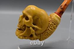 Skeleton Hand Holds Skull Pipe New Block Meerschaum Handmade W Case1846