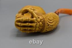 Skeleton Hand Holds Skull Pipe New Block Meerschaum Handmade W Case1846