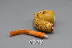 Skeleton Hand Holds Skull Pipe New Block Meerschaum Handmade W Case1846