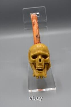 Skeleton Hand Holds Skull Pipe New Block Meerschaum Handmade W Case1846